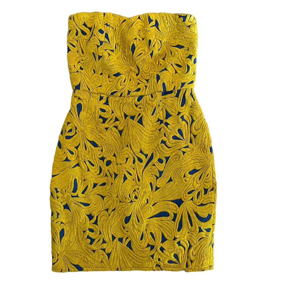 Sachin + Babi Yellow Blue Silk Corded Floral Embroidered Strapless Mini Dress 4